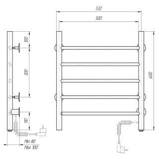 Полотенцесушитель электрический Domoterm Аврора DMT 109-5 50x60 EK R чёрный